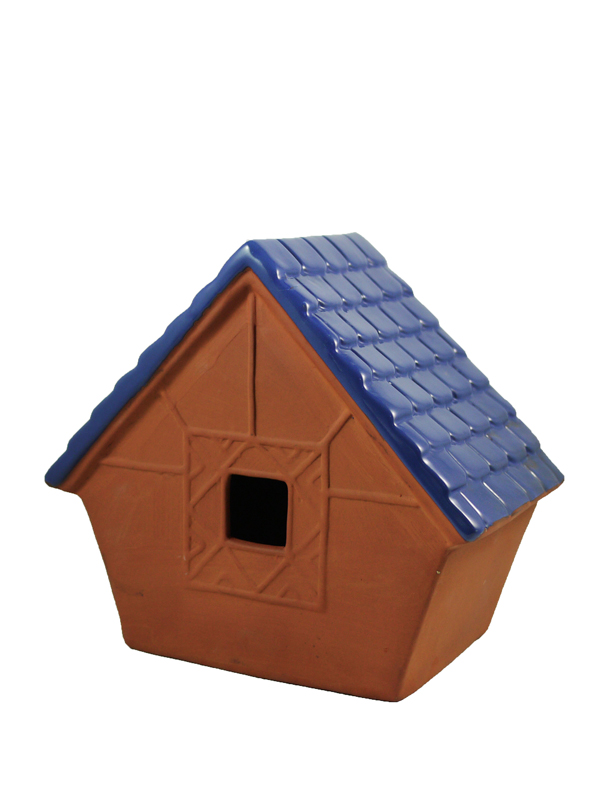 terracotta bird house with galzed roof